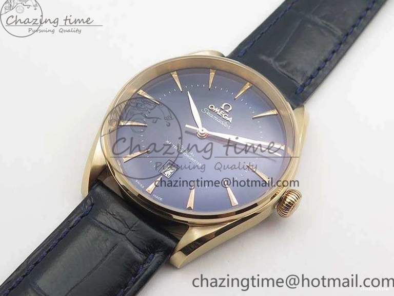 0414 Snug Seamaster Edizione Venezia RG Best Edition Blue Dial On Leather Strap A 8126